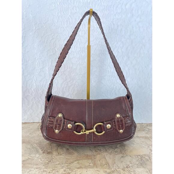 Coach Belted Ergo WhipStitch RARE Flap Shoulder Bag Brown Braided Hobo Handbag - Picture 1 of 10